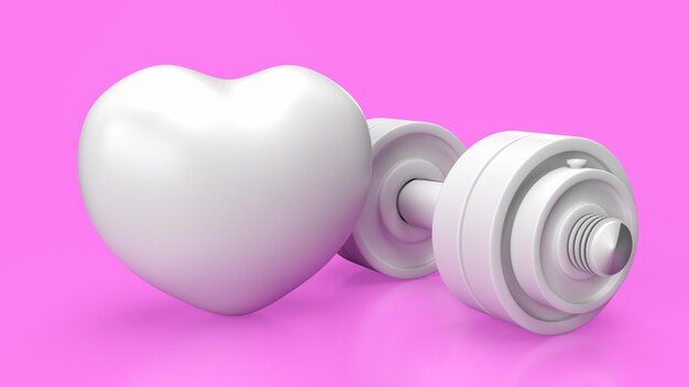 De witte dumbbell voor gezondheid of fitness concept 3d rendering