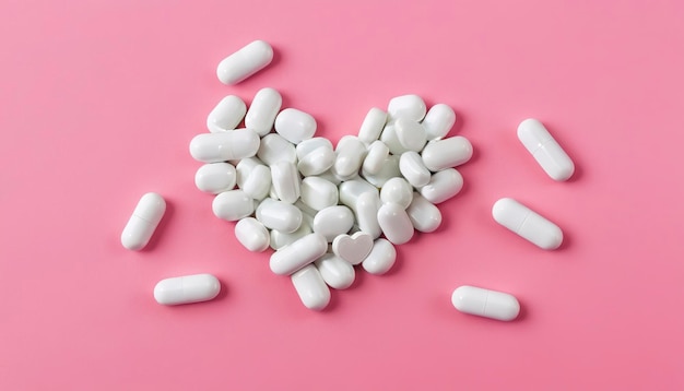 De witte hartpillen op een gekleurde achtergrond Het concept van een gezond leven Hartziekten Arritmie