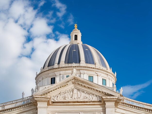 De witte koepel van het Nationaal Pantheon in Lissabon met een blauwe hemel en enkele wolken op de achtergrond