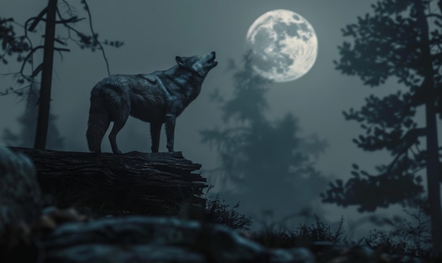 De wolf huilt naar de maan.