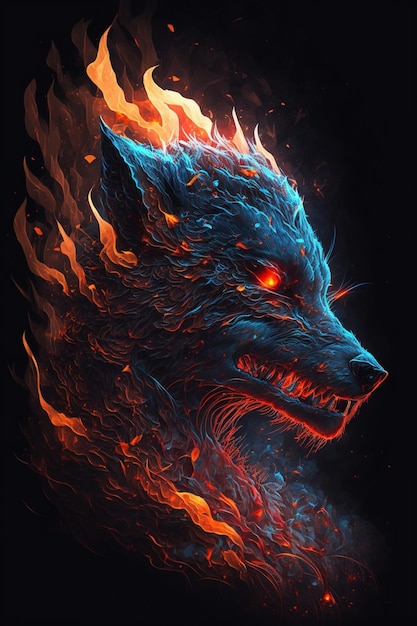 De wolf is een wolf met een vuur op zijn kop.