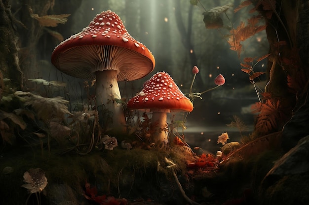 De Wonderland-serie met grillige paddenstoelen Generative Ai