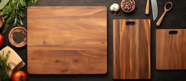 De Wood Cutting Board Mockup Set is een geïsoleerd beeld met een vintage snijplank achtergrond