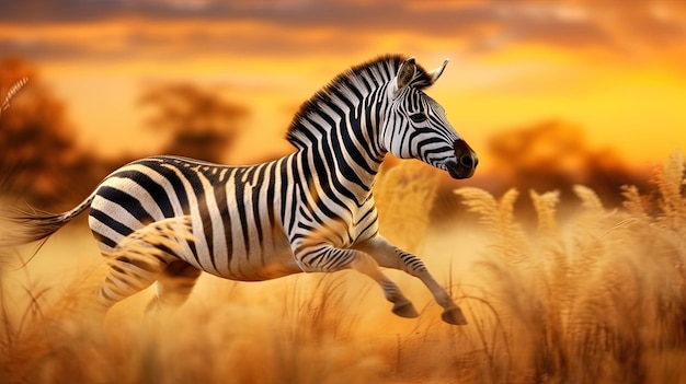 De zebra springt in het wild.