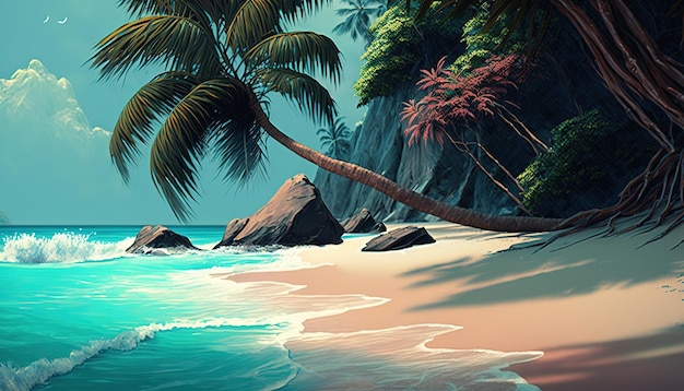 De zee en palmbomen Generatieve AI