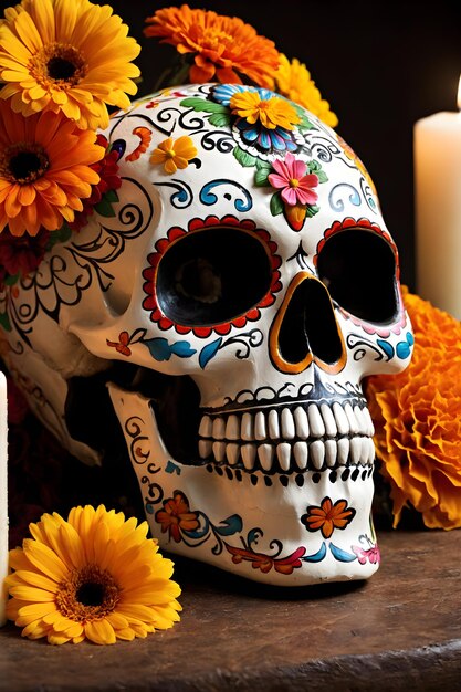 Foto de zielsdag van de doden vastleggen in artistieke sugar skull