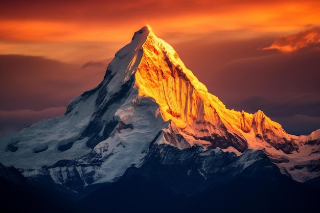 De zon gaat onder over een berg.