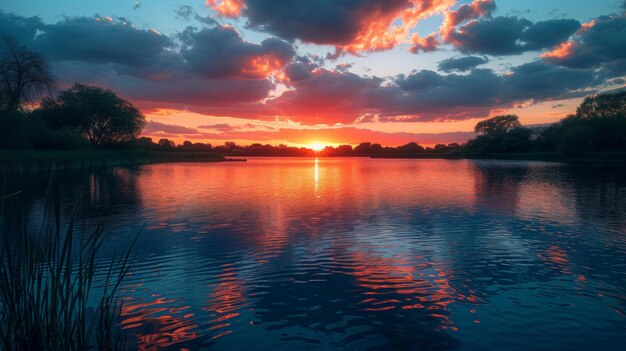 De zon gaat onder over een watermassa