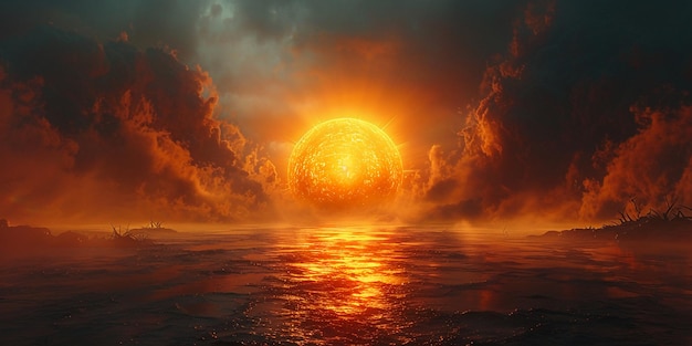 De zon komt op over de oceaan en de zon gloeit.