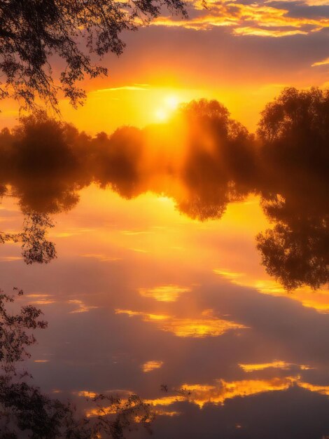 Foto de zon komt 's ochtends op boven een meer