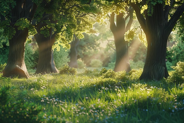 De zon schijnt door de bomen in het bos