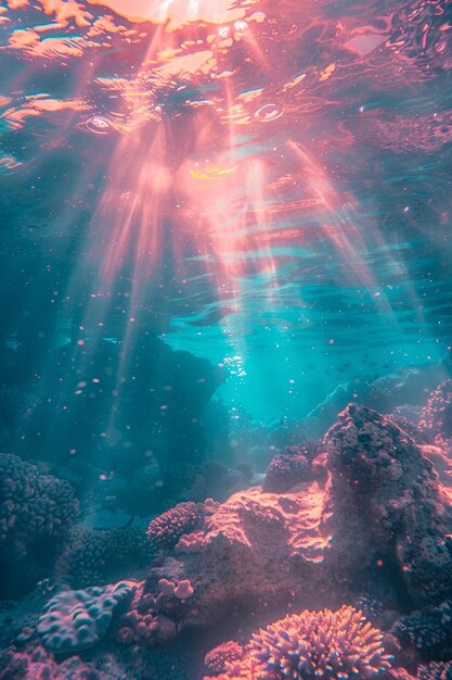 De zon schijnt door het water van een koraalrif.