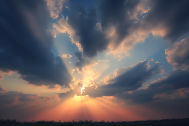 De zonnestralen schijnen tegen de dreigende wolken