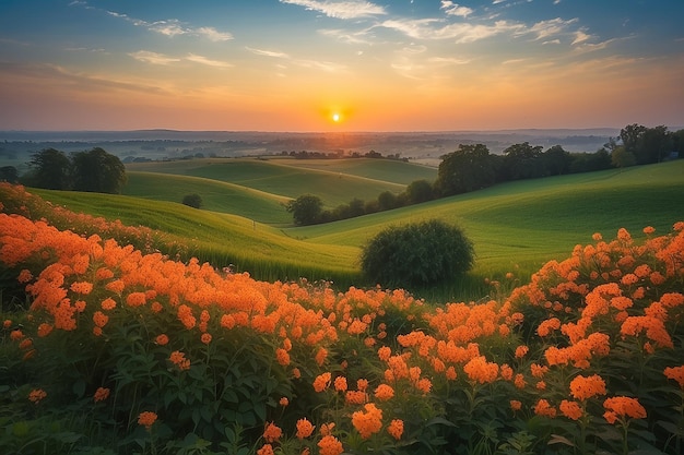 De zonsondergang in de lente was echt mooi.