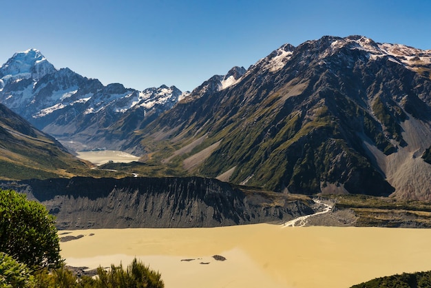 De zuidelijke alpen van Nieuw-Zeeland uitzicht vanaf de Sealy Tarns track