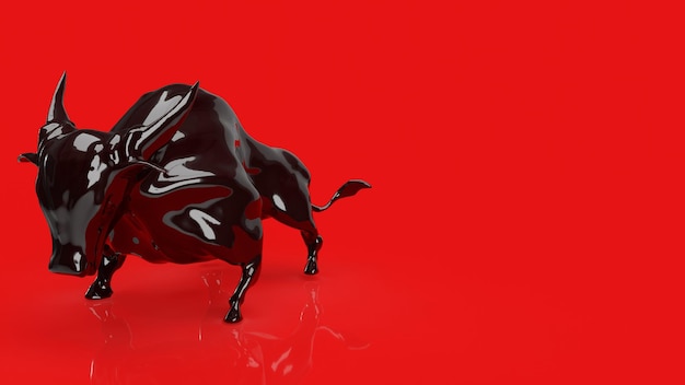 De zwarte stier op rode achtergrond voor bedrijfsconcept 3D-renderingxA