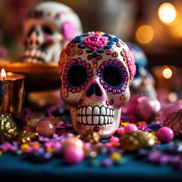 Вечеринка мертвого дня, сахарный череп или праздник Хэллоуина Ai Generated
