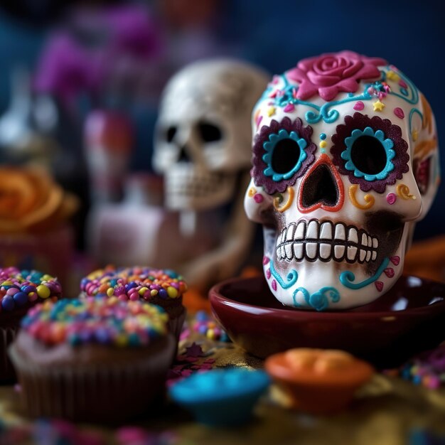 Dead day party sugar skull or halloween holiday Ai Generated