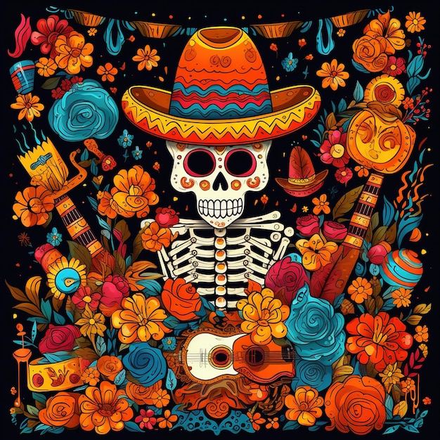 Dead day party sugar skull or halloween holiday Ai Generated