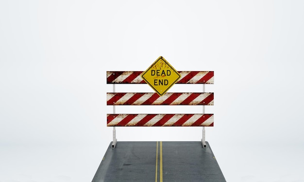 Dead end concept. End of the road. 3D illustration design.No further road. white background