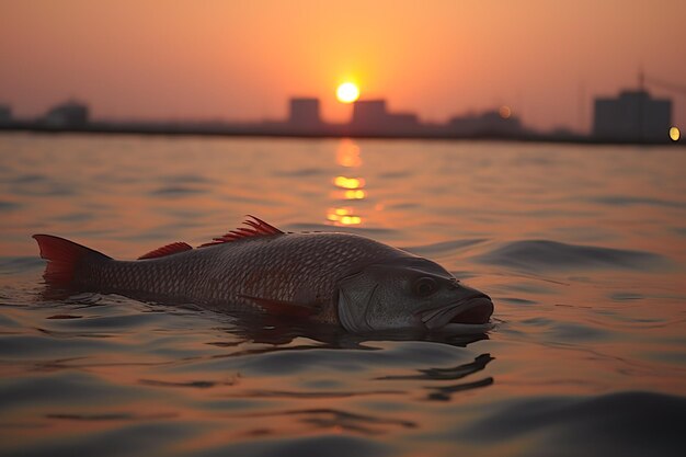 Dead fish floating on the surface of the water generative ai