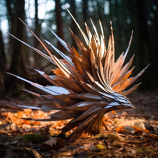 a dead fish is laying on the ground in the woods