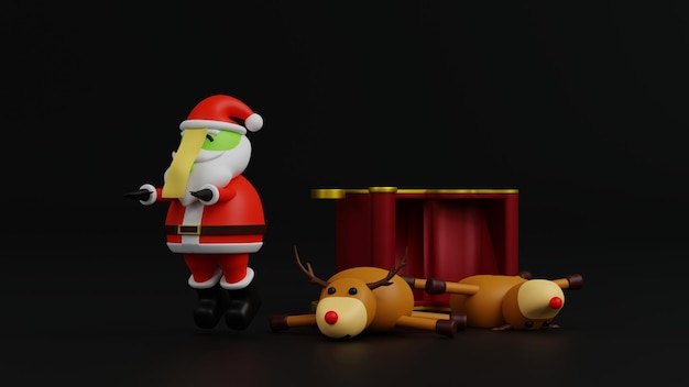 Dead Santa Claus Chinese zombie with yellow talisman jumping accident and life insurance 3D render.