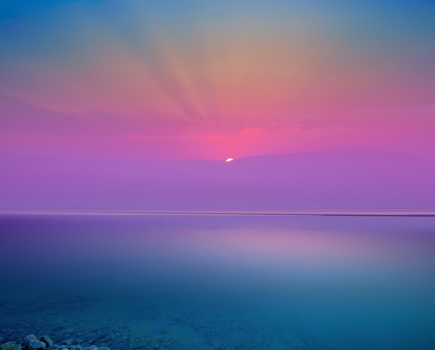 The Dead Sea in the early morning Sunrise over the sea