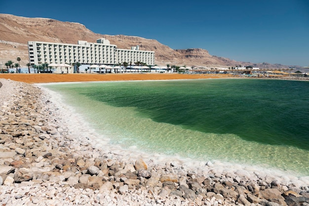 Dead sea salt shore. Ein Bokek, Israel