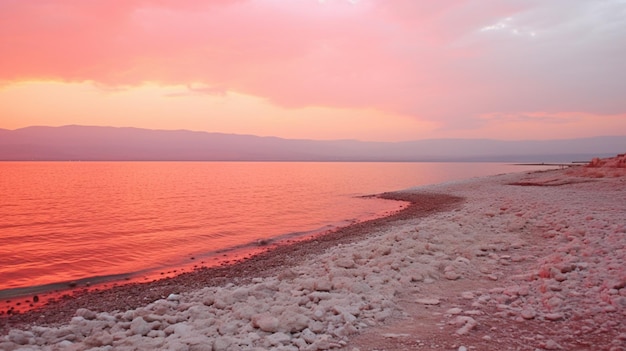 Foto alba sul mar morto su uno specchio d'acqua nello stile di flickr rosso chiaro e giallo