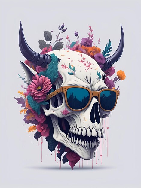 Dead Skull wearing trendy sunglasses AI generated illustration