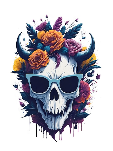 Dead Skull wearing trendy sunglasses AI generated illustration