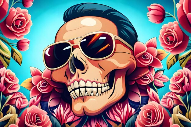 A dead skull wearing trendy sunglasses