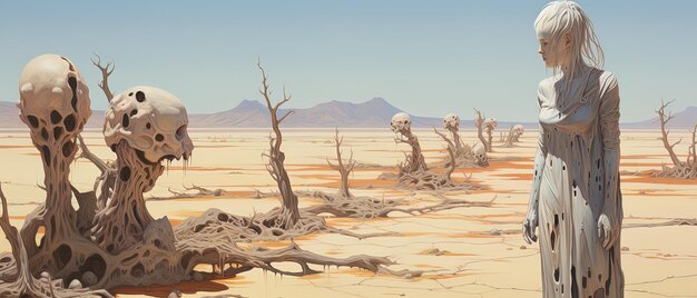 Photo dead trees in the desert with mountains in the background