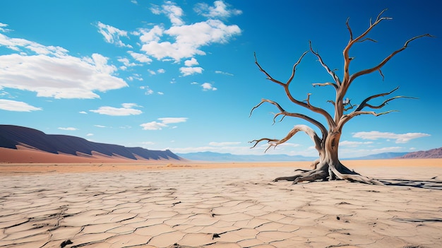 Dead Trees And Dunes With Blue Sky In Desert