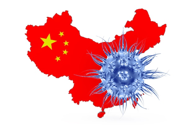 Deadly 2019 - nCoV Wuhan Corona Virusin front of China Map on a white background. 3d Rendering