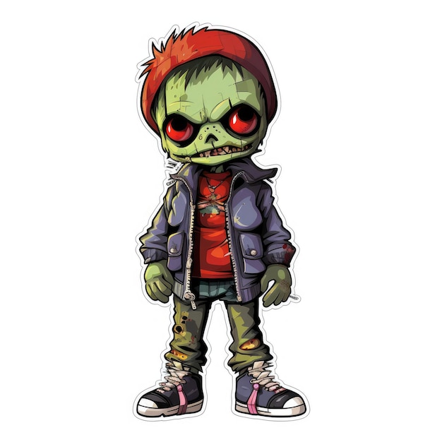 Deadly Cute Halloween Cartoon Sticker met een BanskyStyle Kind gekleed als een Zombie in Full Bo