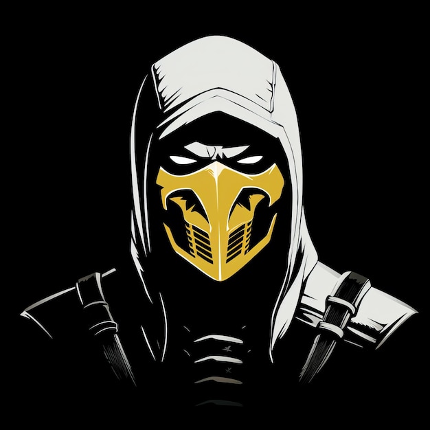 Deadly Precision HighRes Vector Art of Scorpion from Mortal Kombat in Simple White Clip Art on Bla