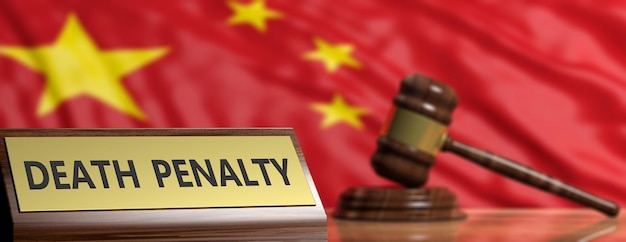 Death penalty in China Judge gavel on China flag background 3d illustration