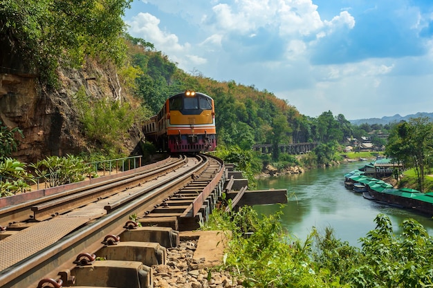 Death Railway with train Famous place in Kanchanaburi Thailand