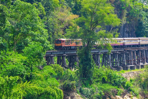 Death Railway with train Famous place in Kanchanaburi Thailand