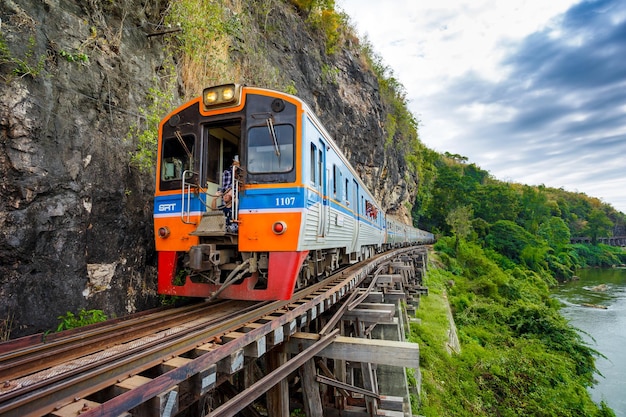 Death Railway with train Famous place in Kanchanaburi Thailand