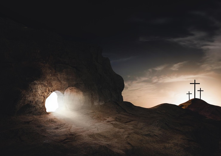 Photo the death and resurrection of jesus christ the tomb and the cross