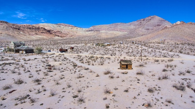 Death Valley ghost town of Rhyolite from aerial view