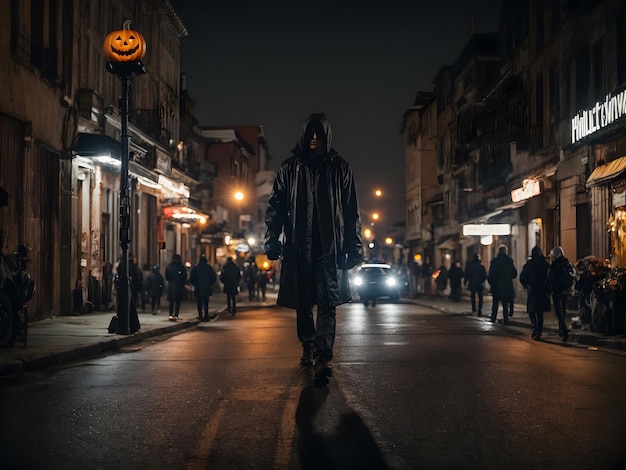 A Death walking in a street of Halloween night