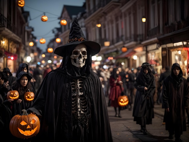 A Death walking in a street of Halloween night