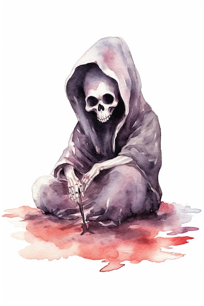 Death watercolor clipart cute isolated on white background with Generative AI Technology