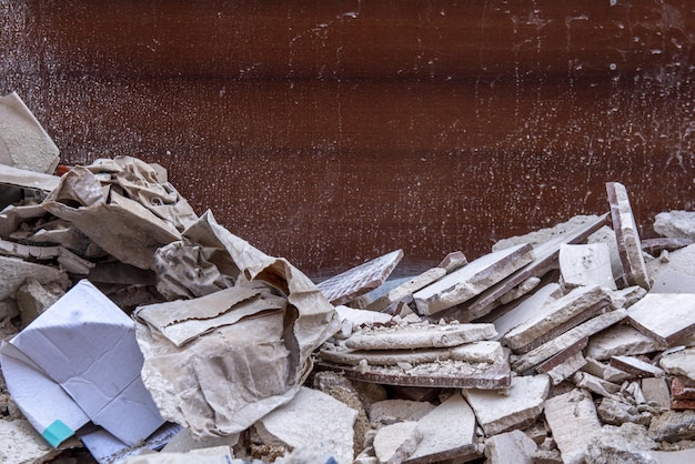 Debris from a renovation work in an urban house