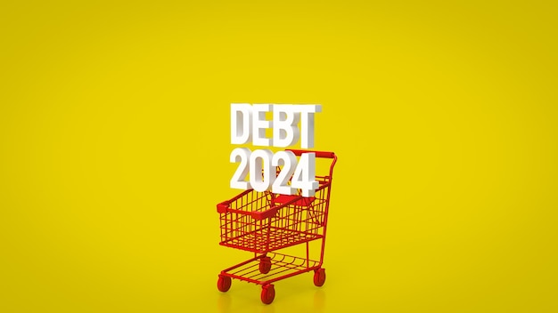 The Debt 2024 in Super market cart for Business concept 3d rendering