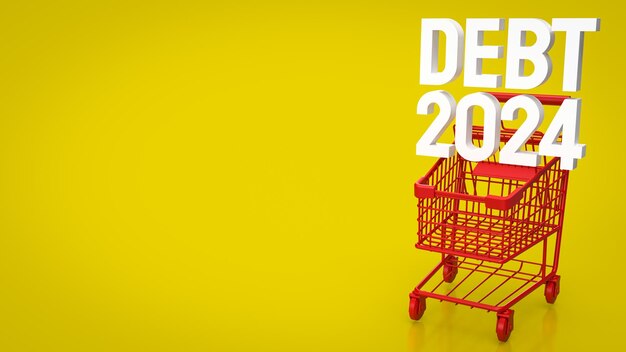 The debt 2024 in super market cart for business concept 3d rendering